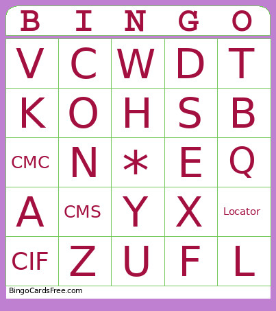Test Template Bingo Card