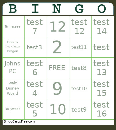 Test Wedding Template Bingo Card