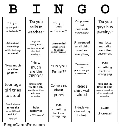 Test Work Bingo Card