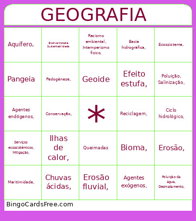 Testando Conhecimento. Bingo Card