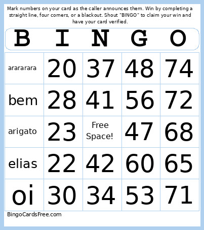 Teste Bingo Card