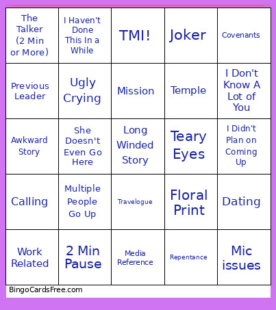 Testimony Bingo Card