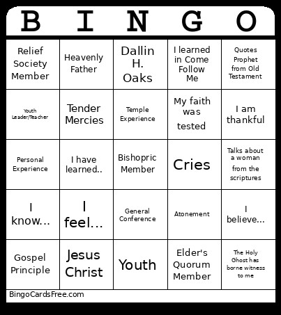 Testimony Bingo Card