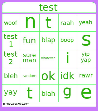 Testing Bingo Card