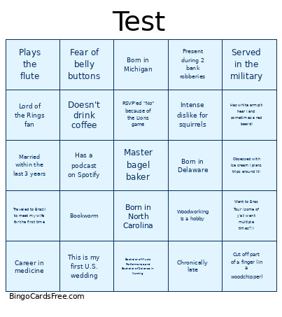 Testing Bingo Card