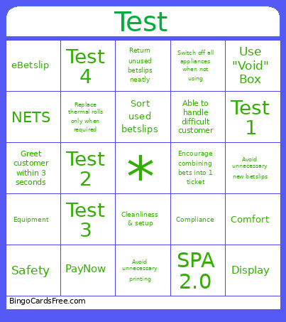 Testing Bingo Card