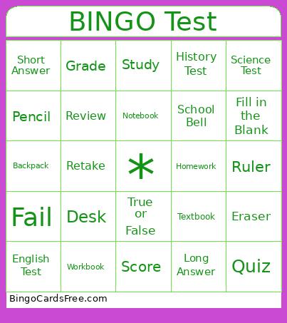 testing stuff Bingo Cards Free Pdf Printable Game, Title: BINGO Test