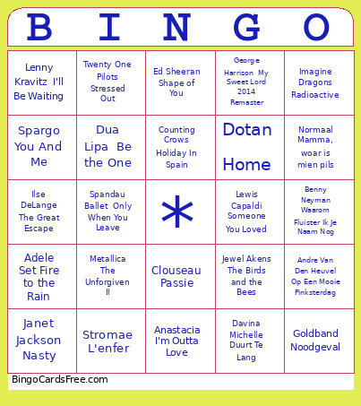 Testje Bingo Card