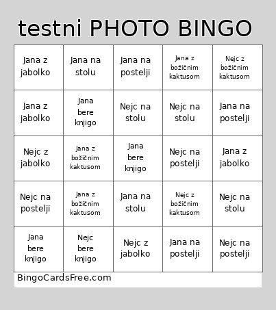 Testni PHOTO Bingo Card