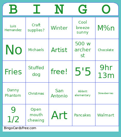 Tests Bingo Card