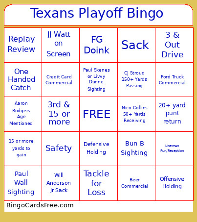 Texans Playoff Bingo Card