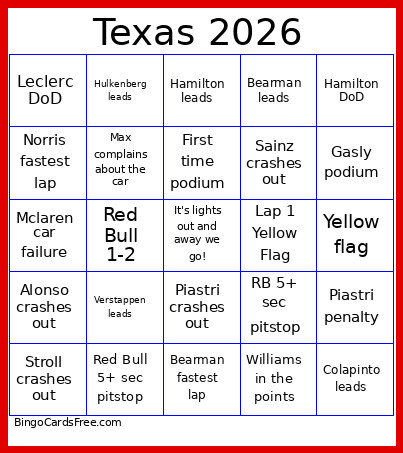 Texas 2026 Bingo Card