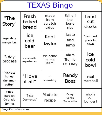 Texas 2 Bingo Card
