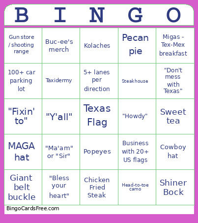 Texas Bingo Card