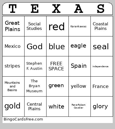 Texas History 4th Grade Bingo Card