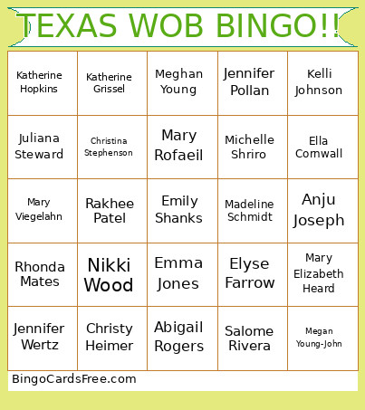 TEXAS WOB !! Bingo Card