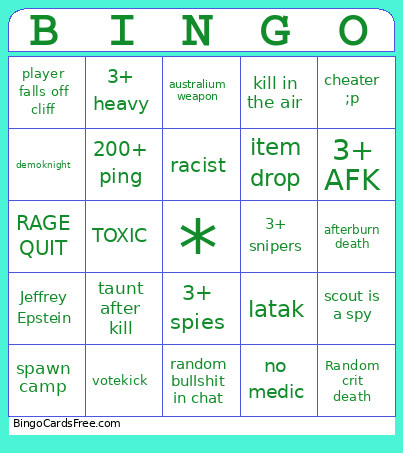 Tf2 Aaaaa Bingo Card