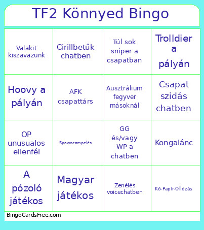 TF2 Könnyed Bingo Card