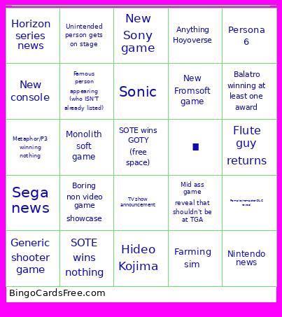 TGA 2024 Bingo Card 2
