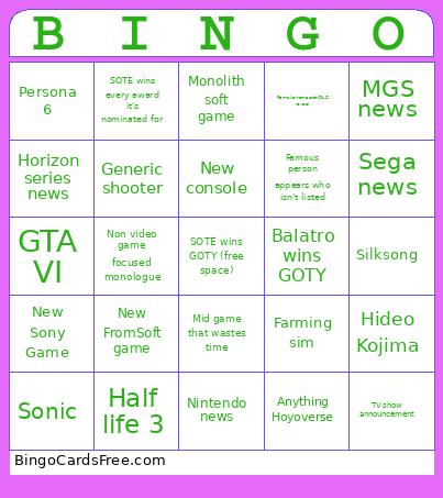 TGA 2024 Bingo Card