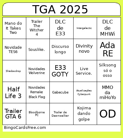 TGA 2025 Bingo Card 2