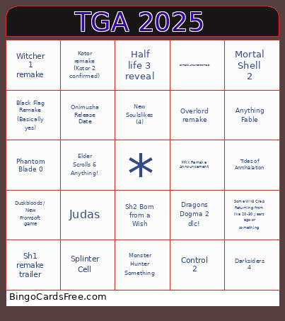 TGA 2025 Bingo Card