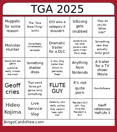 TGA 2025 Bingo Card 2
