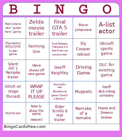 TGA 2025 Bingo Card
