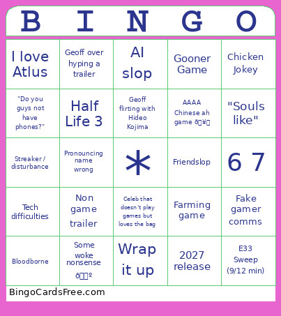 TGA 2025 Bingo Card