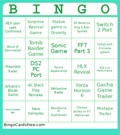 TGA 2025 Bingo Card