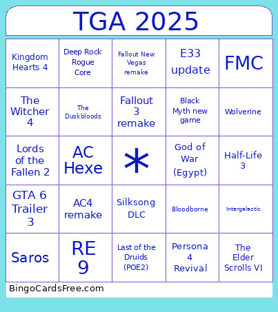 TGA 2025 Announcements Bingo Card 2