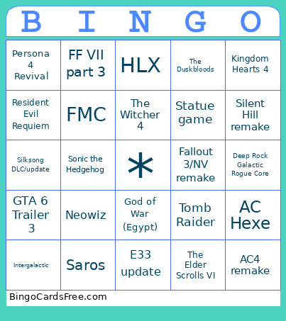 TGA 2025 Announcements Bingo Card