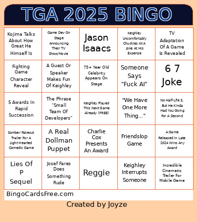 TGA 2025 Bingo Card