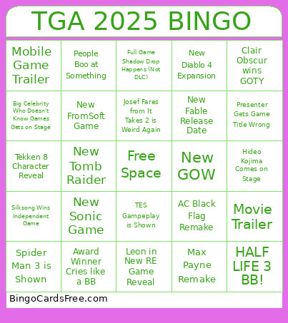 TGA 2025 Bingo Card