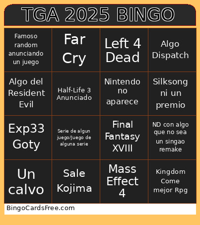 TGA 2025 Bingo Card 2