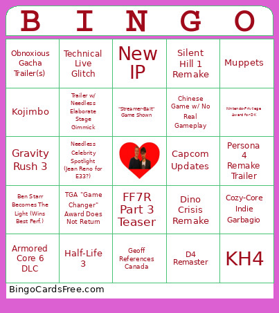TGA 2025 Bingo Card