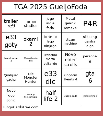 TGA 2025 GueijoFoda Bingo Card
