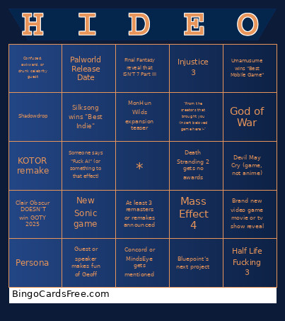 TGA 2025 Modified Bingo Card