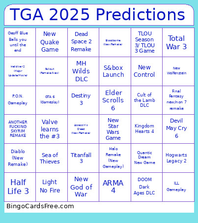 TGA 2025 Predictions Bingo Card