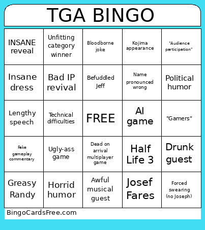 Tga Bingo Card