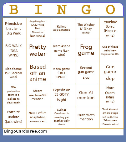 Tga Dsa Edition Bingo Card