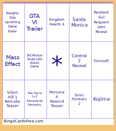 TGA2025 Bingo Card