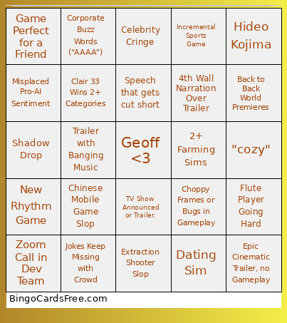 TGA2025 Bingo Card