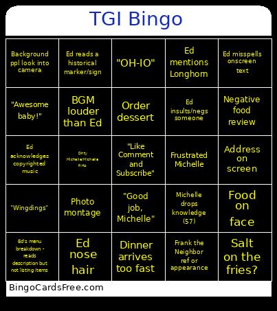 TGI Bingo Card