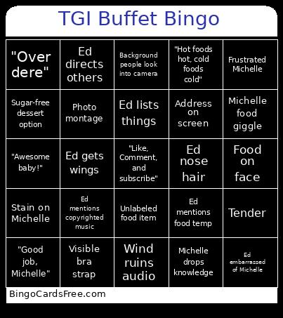 TGI Buffet Bingo