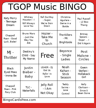 TGOP Music Bingo Card
