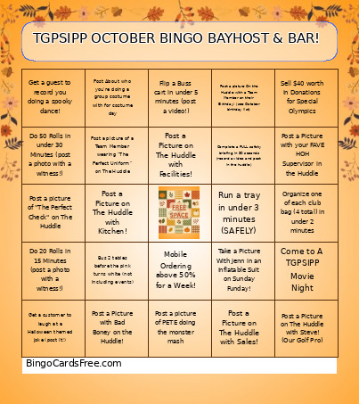 TGPSIPP OCTOBER BAYHOST & BAR! Bingo Card