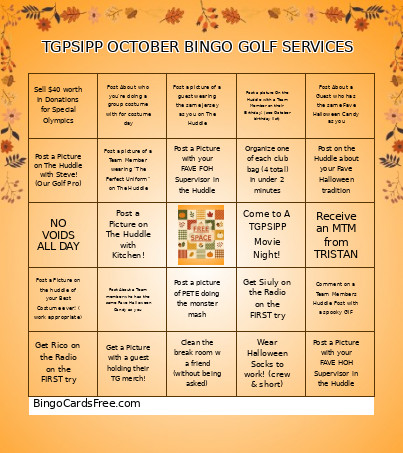 TGPSIPP OCTOBER GOLF SERVICES Bingo Card