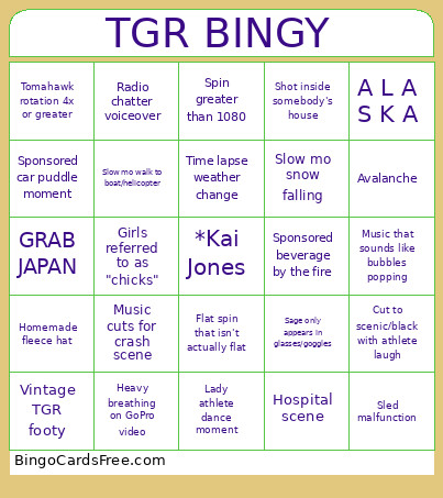 TGR BINGY Bingo Card