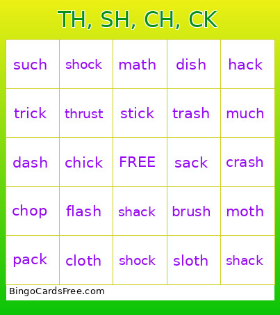 TH, SH, CH, CK Bingo Card